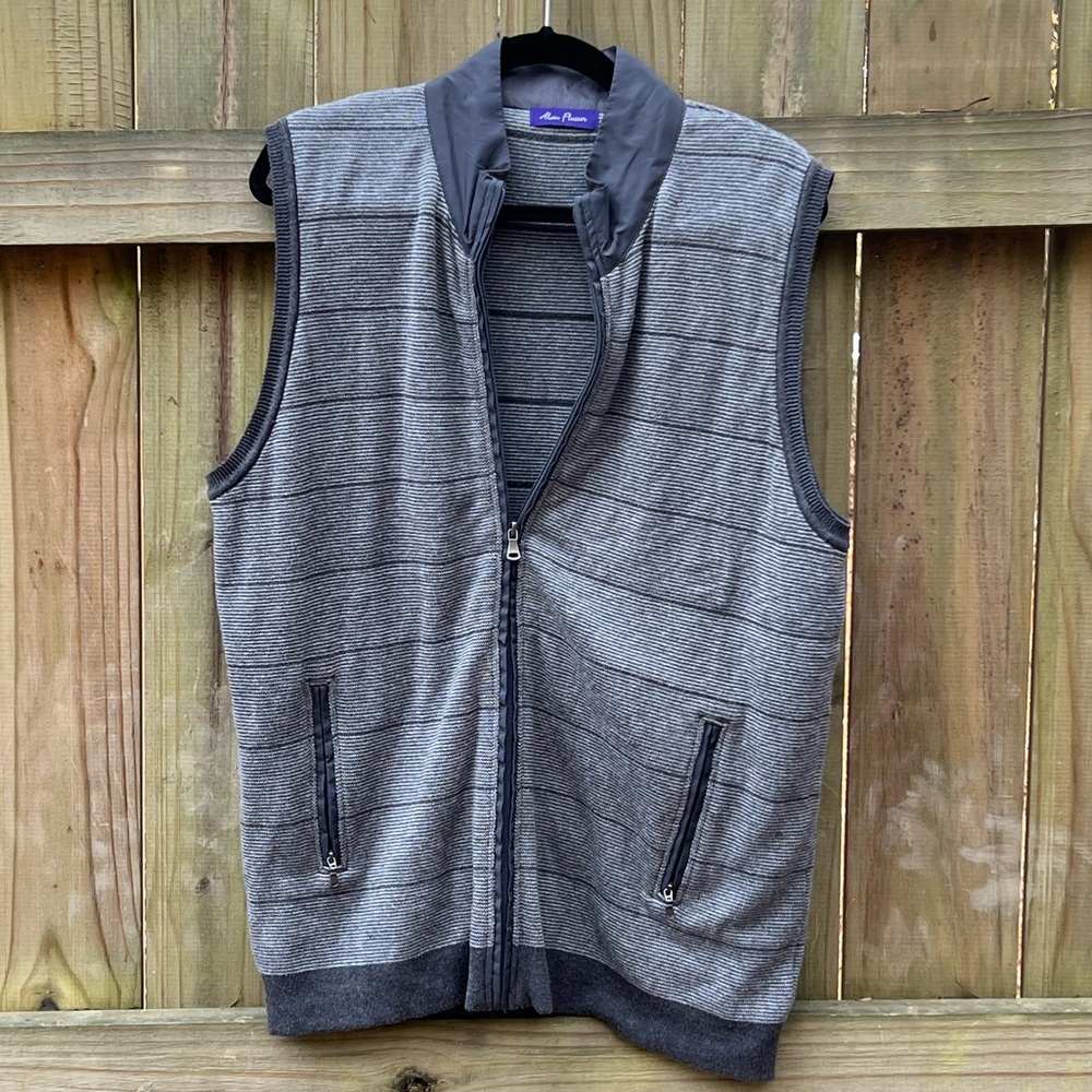 ALAN FLUSSER Black and Gray Striped Vest Mens Large